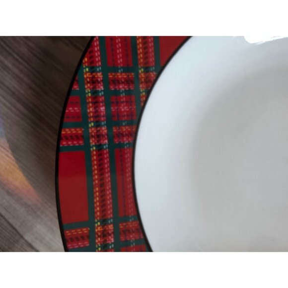 Bombay Tartan Red Plaid Soup Bowls Set Of 4  9" Diameter Dinnerware - Picture 3 of 5